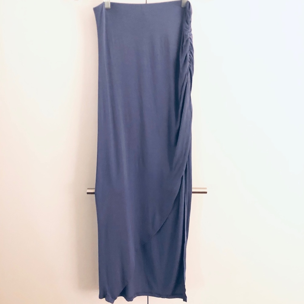 Blue maxi skirt with high slit